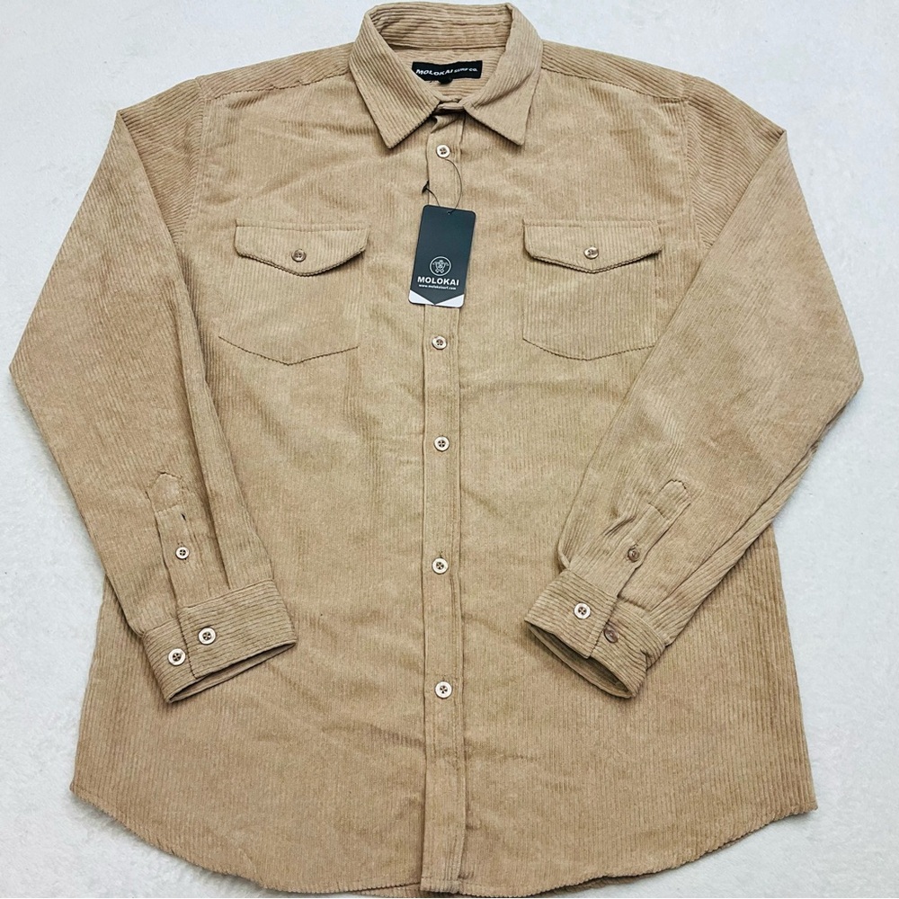 NWT MOLOKAI SURF CO. Tan Corduroy Long Sleeve Button Down Shirt | Men’s Small